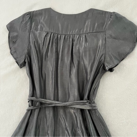 Velvet by Graham & Spencer Anthropologie Calina Metallic Silver Wrap Dress, Sz S - Picture 8 of 12